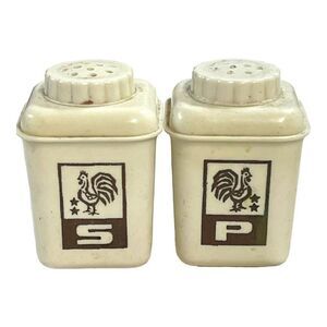 Lustroware Chicken Rooster Salt and Pepper Shakers USA Made Vintage 2” Cottage